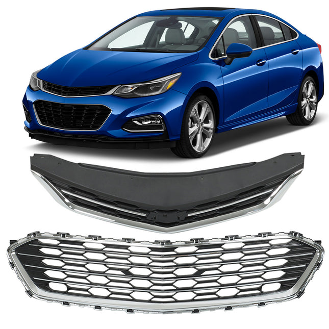 Findmall 2-Piece Front Upper and Lower Grille Set Replacement for Cruze Sedan 2016-2018