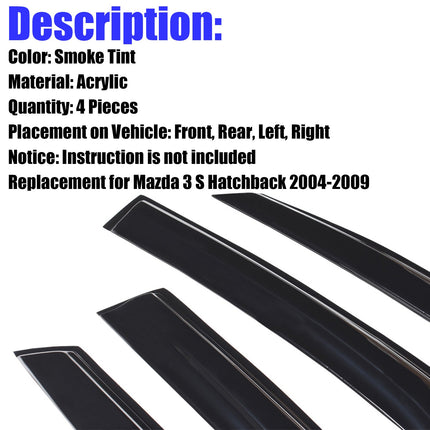 Findmall Side Window Visor Vent Rain Guard Deflector Replacement for 2004-2009 Mazda 3 Hatchback