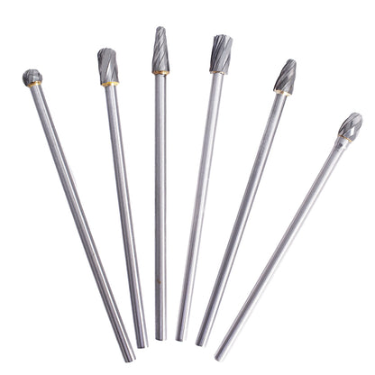 findmall 6Pcs Carbide Alloy Rotary Burr Set 6mm(1/4") Shank 10mm Head 150mm Length for DIY Woodworking Metal Carving Polishing Engraving Drilling