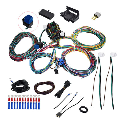 Findmall Wiring Harness Kit Universal 21 Circuit Replacement for Hotrods Street Rod Hot Wires Extra Long Wires