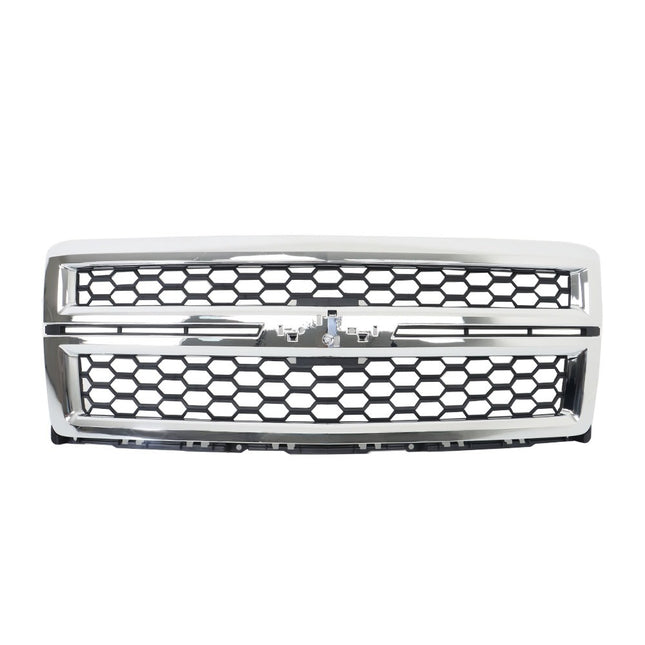Findmall Black Honeycomb Front Upper Grille with Chrome Surround Replacement for Silverado 1500 2014-2015