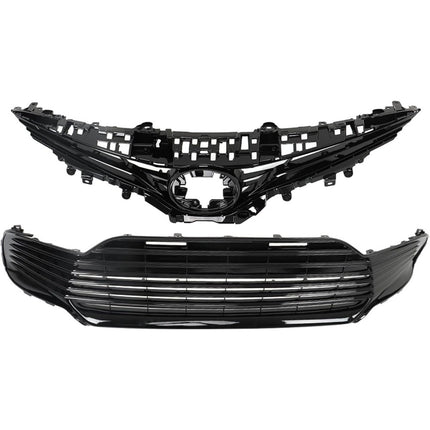 Findmall Front Upper and Lower Grille Set for 2021-2022 Toyota Camry LE XLE, Gloss Black, Without Sensor Holes