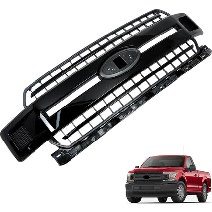 Findmall Front Bumper Radiator Grille Assembly Glossy Black with Base Rail Replacement for 2018-2020 F150 Pickup 4-Door JL3Z8200