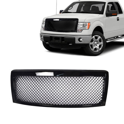 Findmall Glossy Black Mesh Front Bumper Hood Upper Grille Replacement for 2009-2014 F150 9L3Z8200A