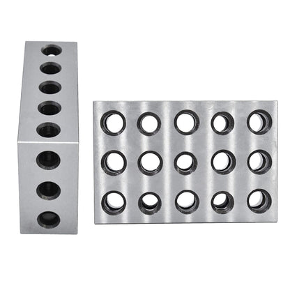 1 x 2 x 3 Inch Blocks Matched Pair Hardened Steel 23 Holes Precision Machinist Milling