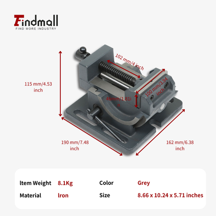 findmall 3" /4" Angle Drill Press Vise – 0–90° Tilting Iron Cradle Style Vise for Drilling Machine