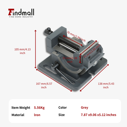 findmall 3" /4" Angle Drill Press Vise – 0–90° Tilting Iron Cradle Style Vise for Drilling Machine