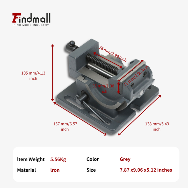 findmall 3" /4" Angle Drill Press Vise – 0–90° Tilting Iron Cradle Style Vise for Drilling Machine