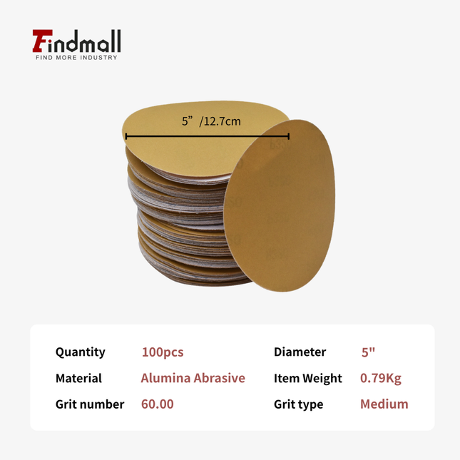 findmall 5" & 6" Sanding Discs (100 Pack) – Hook & Loop Sandpaper with Assorted Grits 60/80/120/180/240/320 for Smooth Finishing