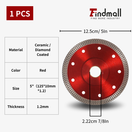 findmall 5"/7"/10" Diamond Porcelain Cutting Blade – Ultra-Thin Turbo Mesh Tile Blade for Ceramic, Granite & Masonry (Wet & Dry Use)