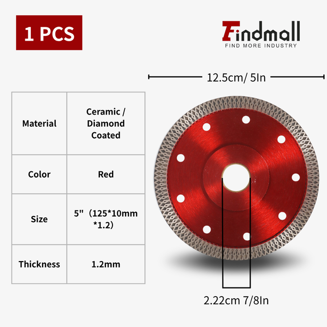 findmall 5"/7"/10" Diamond Porcelain Cutting Blade – Ultra-Thin Turbo Mesh Tile Blade for Ceramic, Granite & Masonry (Wet & Dry Use)