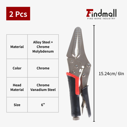 无库存findmall 2PCS Long Nose Locking Pliers Set (6"/9") – Heavy Duty Adjustable Grip Tools for Home & Garage Use