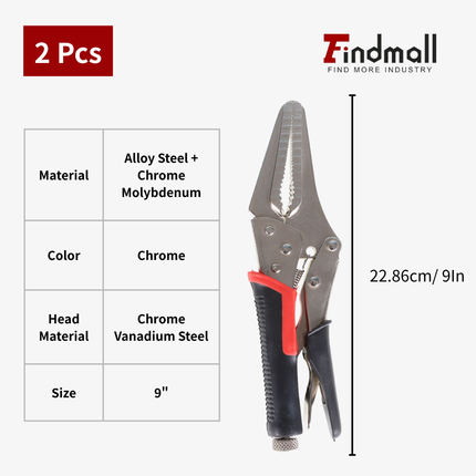 无库存findmall 2PCS Long Nose Locking Pliers Set (6"/9") – Heavy Duty Adjustable Grip Tools for Home & Garage Use