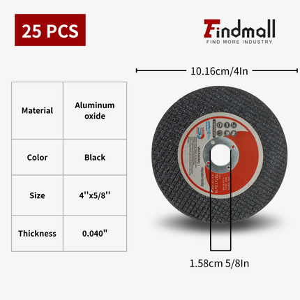 findmall Metal Cut Off Wheels for Stainless Steel-  25/50/100 Pack Thin Cutting Discs (0.040" / 0.045" / 0.0625") for Angle Grinder