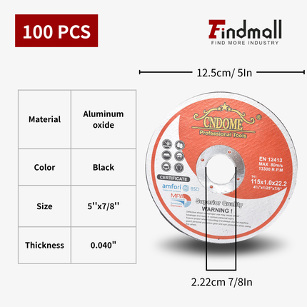 findmall Metal Cut Off Wheels for Stainless Steel-  25/50/100 Pack Thin Cutting Discs (0.040" / 0.045" / 0.0625") for Angle Grinder