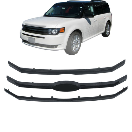 Findmall 3PCS Front Upper Grille Molding Trim Glossy Black Replacement for Flex 2009 2010 2011 2012