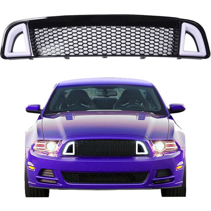 Findmall Front Upper Honeycomb Grille with DRL Lights for 2013-2014 Ford Mustang, Black