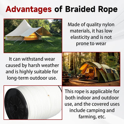 Findmall Nylon Solid Braid Rope with Spool, Durable Utility Cord for Outdoor, Camping, Boating, DIY & General Purpose Use