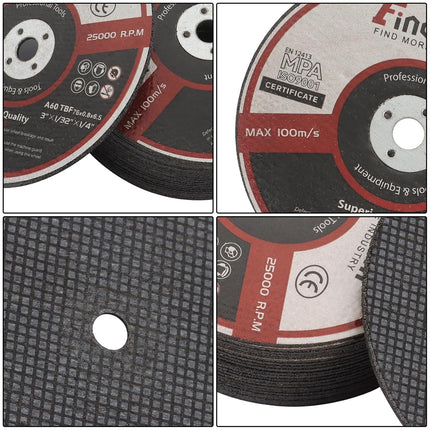 Findmall 25 Pack 3" x 1/32" x 1/4" Cut Off Wheel – Cuts Metal, Steel, Stainless Steel Aluminum Oxide, 1/32" Thin Disc for Angle Grinder, 1/4" Arbor