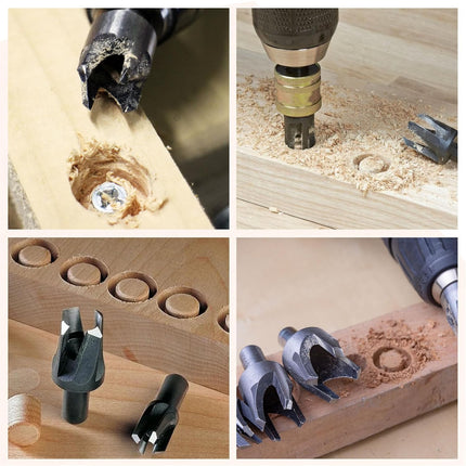 findmall 8Pcs Wood Plug Cutter Drills Bit Set (5/8", 1/2", 3/8", 1/4") Straight and Tapered Taper, Carbon Steel Woodworking Cutting Tool