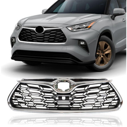 Findmall Front Upper Mesh Grille for 2020-2022 Toyota Highlander, Chrome, With Camera Hole