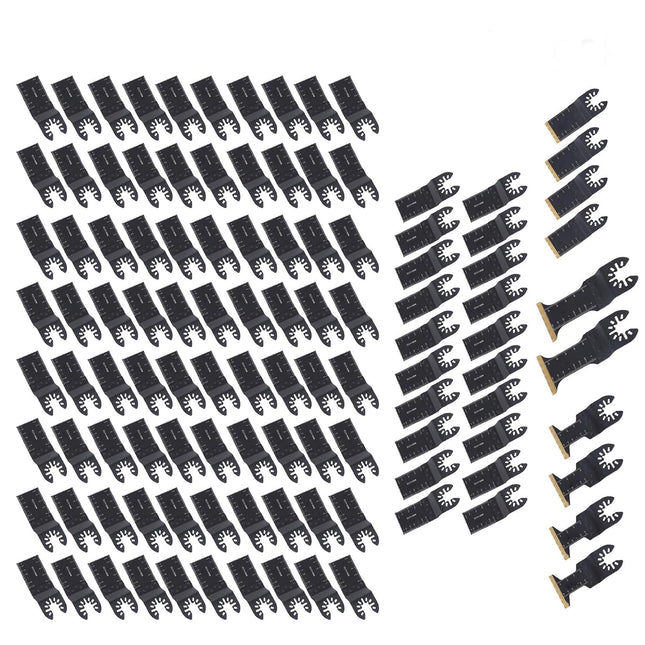 Findmall 110-Piece Oscillating Multi-Tool Blade Kit - Titanium and High Carbon Steel Blades (4 Types, Regular, Titanium-Plated,Extended Saw Blades)