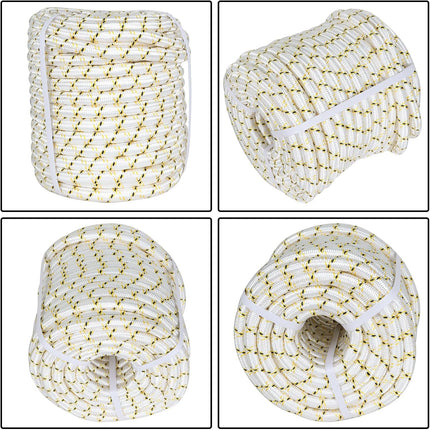Findmall 3/4 Inch 150 Feet 24 Strands Braided Line Tree Felling String High Strength Polyester Rope for Swing Camping Bundling White Yellow Black