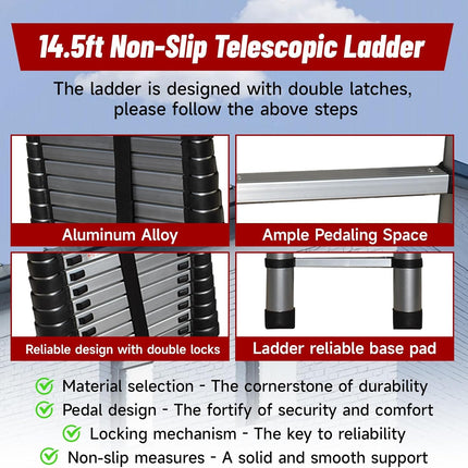 Findmall 14.5FT / 4.4M Aluminum Telescopic Ladder Multi Use Non-Slip Collapsible Ladder Telescoping Ladders