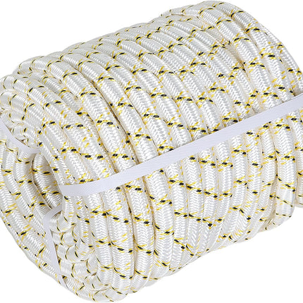 Findmall 3/4 Inch 150 Feet 24 Strands Braided Line Tree Felling String High Strength Polyester Rope for Swing Camping Bundling White Yellow Black