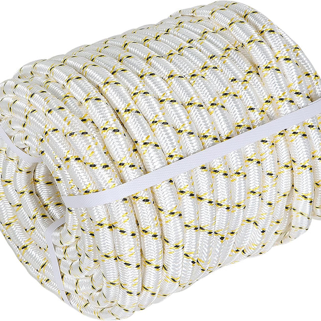 Findmall 3/4 Inch 150 Feet 24 Strands Braided Line Tree Felling String High Strength Polyester Rope for Swing Camping Bundling White Yellow Black