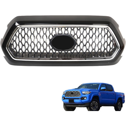 Findmall Front Upper Mesh Grille for 2016-2021 Toyota Tacoma, Gloss Black with Chrome Trim
