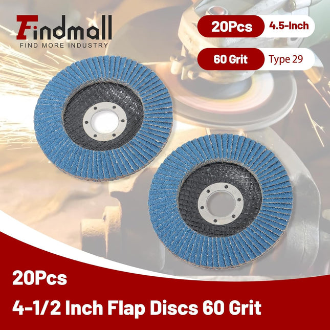 Findmall 20 PCS 4.5 Inch T29 Zirconia Flap Discs, 40/60/80 Grit Sanding Grinding Wheels with 7/8" Arbor for Angle Grinder
