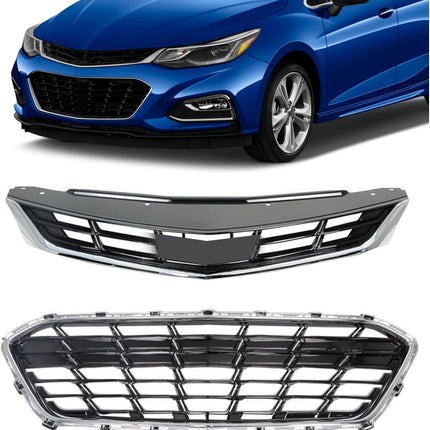 Findmall 2-Piece Front Upper and Lower Bumper Grille Kit Replacement for Cruze RS 2016-2019 GM1036184