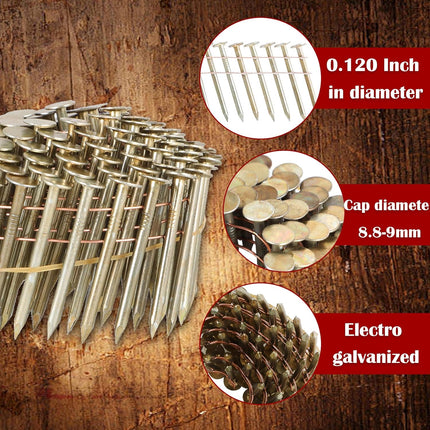 Findmall 15-Degree Galvanized Coil Roofing Nails, 0.120" Large Head Wire Collated Nails for CRN45 Coil Nail Gun