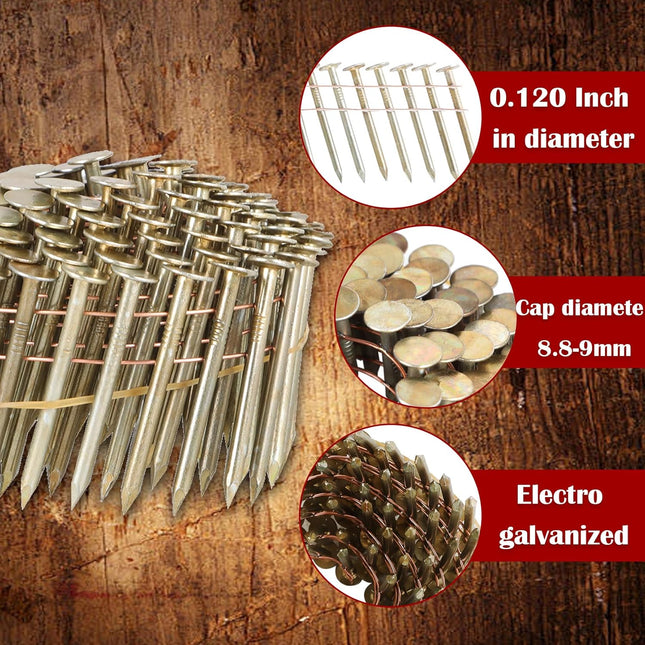 Findmall 15-Degree Galvanized Coil Roofing Nails, 0.120" Large Head Wire Collated Nails for CRN45 Coil Nail Gun