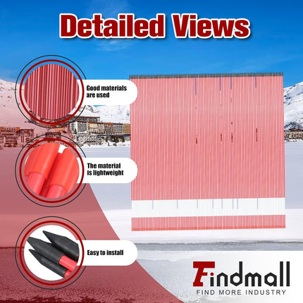 Findmall 48 Inch Fiberglass Driveway Markers, 5/16" Diameter Red Reflective Snow Stakes for Parking Lots, Walkways & Property Boundaries