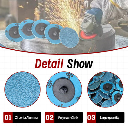 findmall 50Pcs 2 Inch 36 Grit Zirconia Alumina Roll Lock Sanding Grinding Discs for Die Grinder Surface Burr Rust Paint Polish