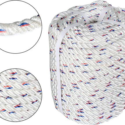 Findmall 5/8in x 150ft Double Braid Polyester Strength 7200 Lbs White Red Blue