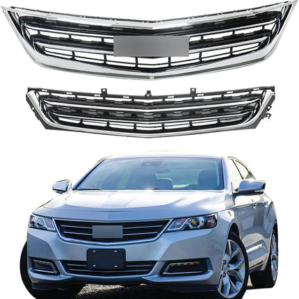 Findmall 2-Piece Chrome and Black Front Upper and Lower Grille Set Replacement for Impala 2014-2020