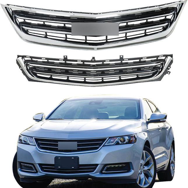 Findmall 2-Piece Chrome and Black Front Upper and Lower Grille Set Replacement for Impala 2014-2020