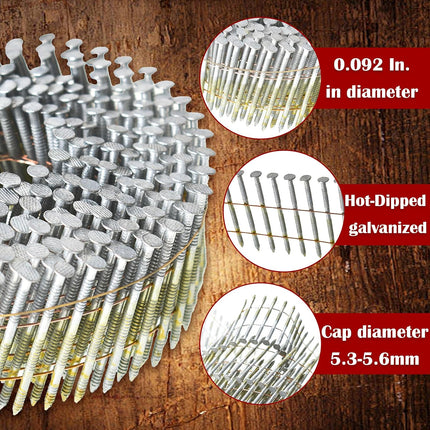 findmall 3600PCS 15° Wire Coil Roofing Nails Ring Shank Hot Dipped Galvanized 0.092"
