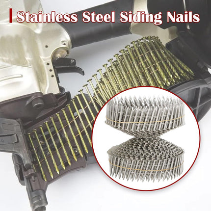 Findmall 304 Stainless Steel 15-Degree Coil Siding Nails, 0.090" Ring Shank Wire Collated Nails for CN45 Coil Nail Gun