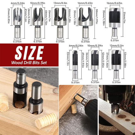 findmall 8Pcs Wood Plug Cutter Drills Bit Set (5/8", 1/2", 3/8", 1/4") Straight and Tapered Taper, Carbon Steel Woodworking Cutting Tool