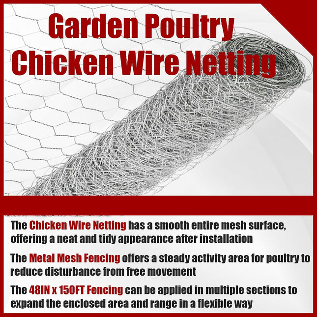 Findmall Metal Mesh Pencing 2IN Holes Garden Poultry Chicken Wire Netting