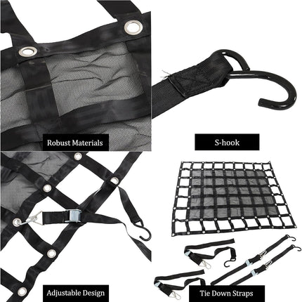 Findmall Heavy Duty Cargo Net, Adjustable Trailer Cargo Net, Cargo Net with S-Hook Fittings, Truck Bed Net, Black