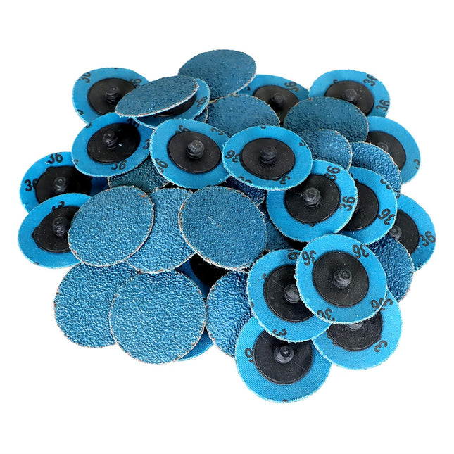 Findmall 50Pcs 2 Inch 36 Grit Zirconia Alumina Roll Lock Sanding Grinding Discs for Die Grinder Surface Burr Rust Paint Polish
