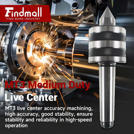 findmall MT3 Medium Duty Live Center 60 Degree Live Tailstock Center Fit for CNC Lathes, Ordinary Manual Lathes and High-Speed Lathes