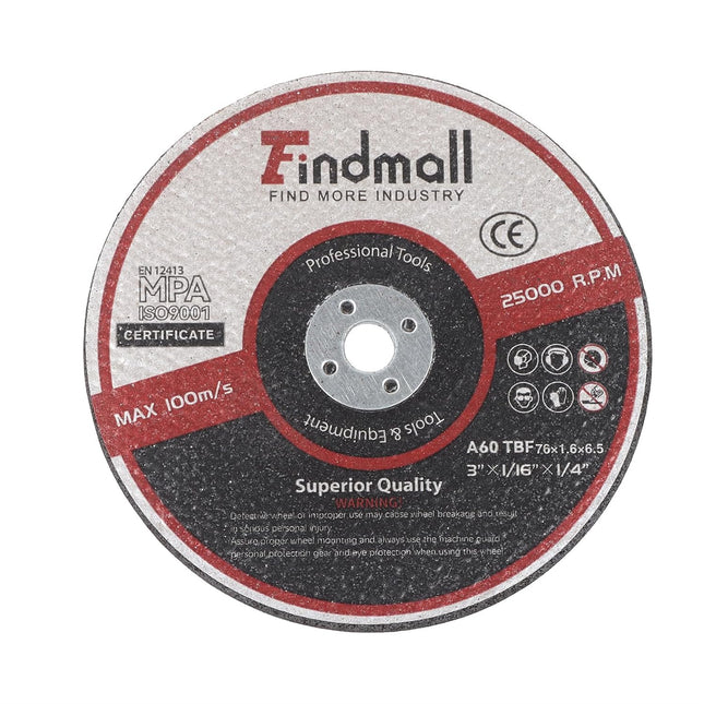 Findmall 25 Pack 3" x 1/16" x 1/4" Cut Off Wheel – Cuts Metal, Steel, Stainless Steel Aluminum Oxide, 1/16" Thin Disc for Angle Grinder, 1/4" Arbor