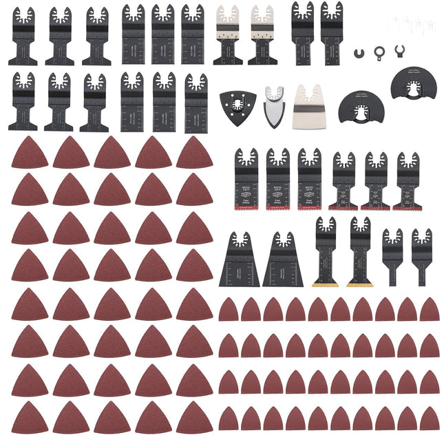 Findmall Oscillating Tool Blades (116-Piece) Japanese Teeth, Bi-Metal Titanium, Semi-Circular HCS Saw Blade Wood/Metal/Plastic Cutter Set and Sandpaper