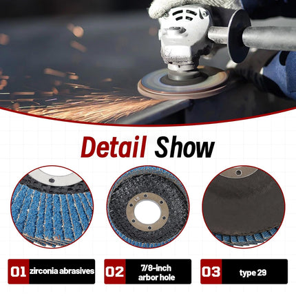 Findmall 20Pcs 5 Inch X 7/8 Inch Flap Discs 40 Grit Type 29 | Zirconium Oxide Abrasive，for Metal Grinding, Weld and Rust Polish